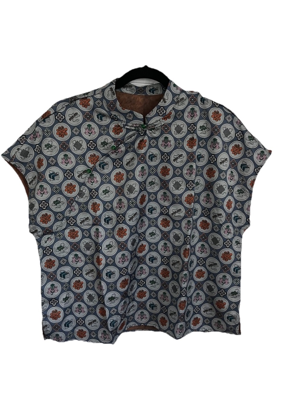 Women's Silky Short-Sleeve Patterned Blouse